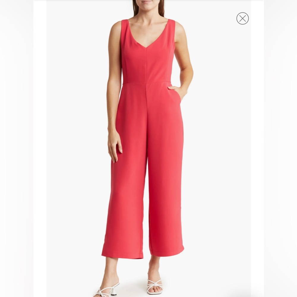 V-Neck Open Back Jumpsuit Magenta